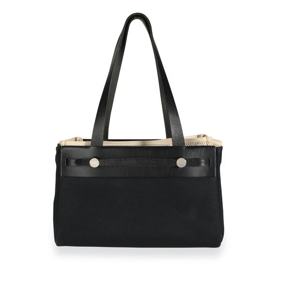 Hermes Black Canvas & Vache Hunter Leather 2-in-1 Herbag Cabas Tote PHW - Picture 3 of 6